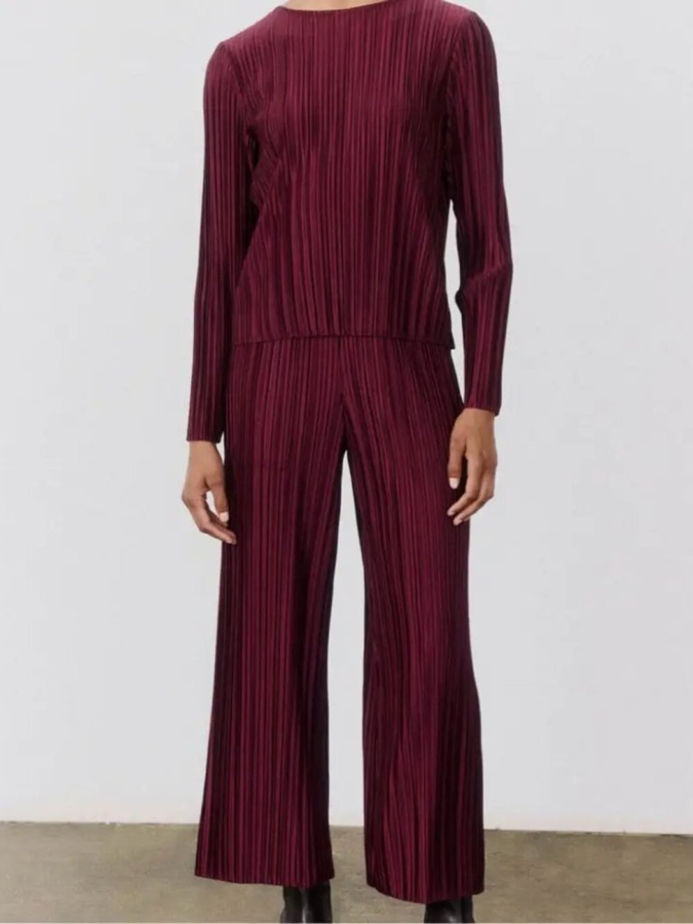 Ruti Relaxed Pleated 2-Piece Set Wide Leg Pants XL & Top L Aubergine EUC